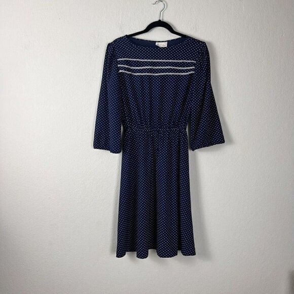 Vintage Rice Pudding Brand Dress Womens Size Medium Blue Polka Dot Ruffle 1970s - Picture 1 of 9